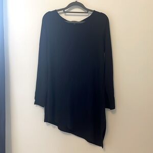 Eileen Fischer black asymmetric tunic size medium 18” ptp, 33” long, 23.5”sleeve